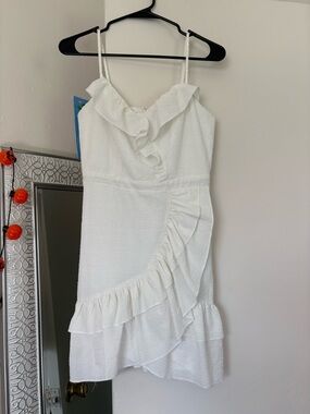 Emerald Sundae White Ruffled Mini Dress